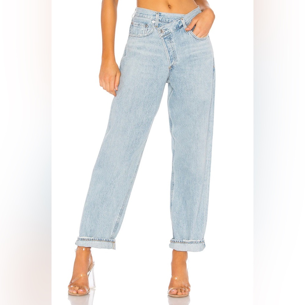 Agolde criss cross upsized high rise straight jeans light wash size 26